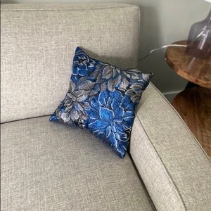Blue Embellished Floral Print Decorative Pillow